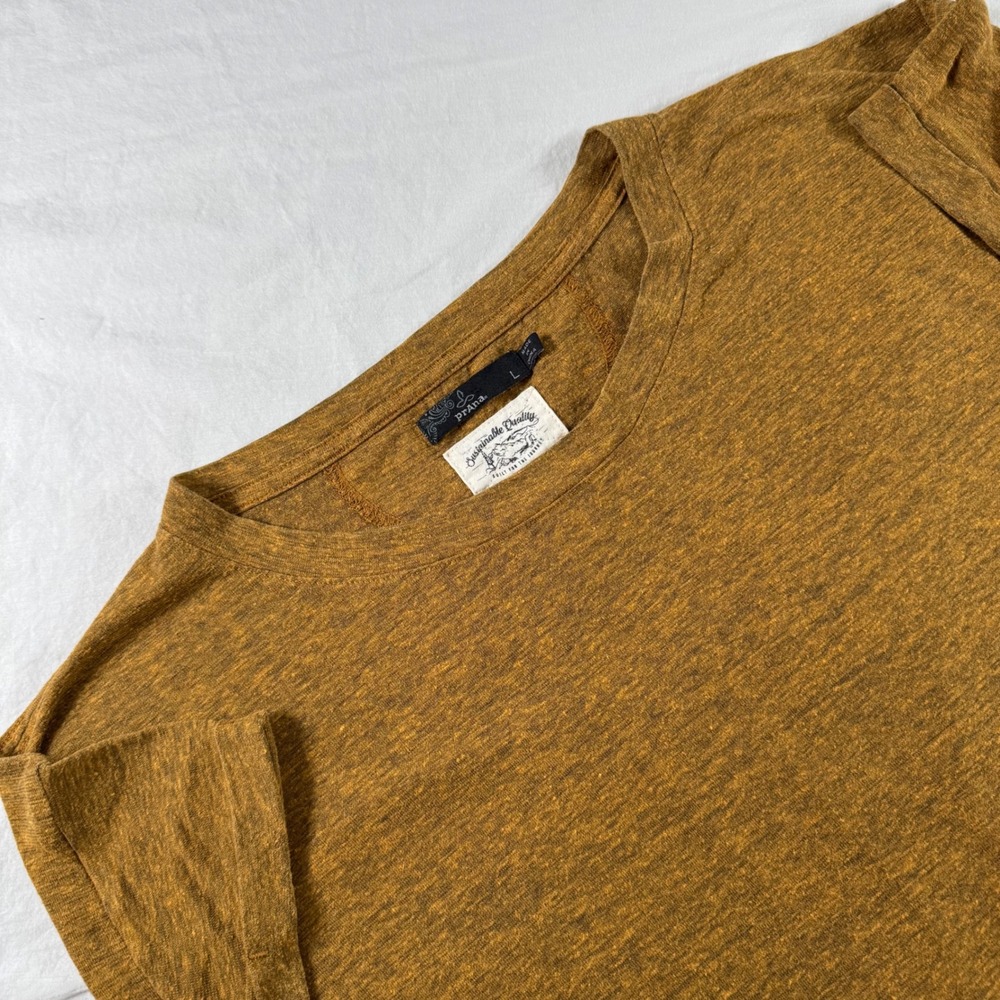Prana Women's Size L Gold Hemp Blend Cozy Up Crew Cuffed Sleeve T-Shirt